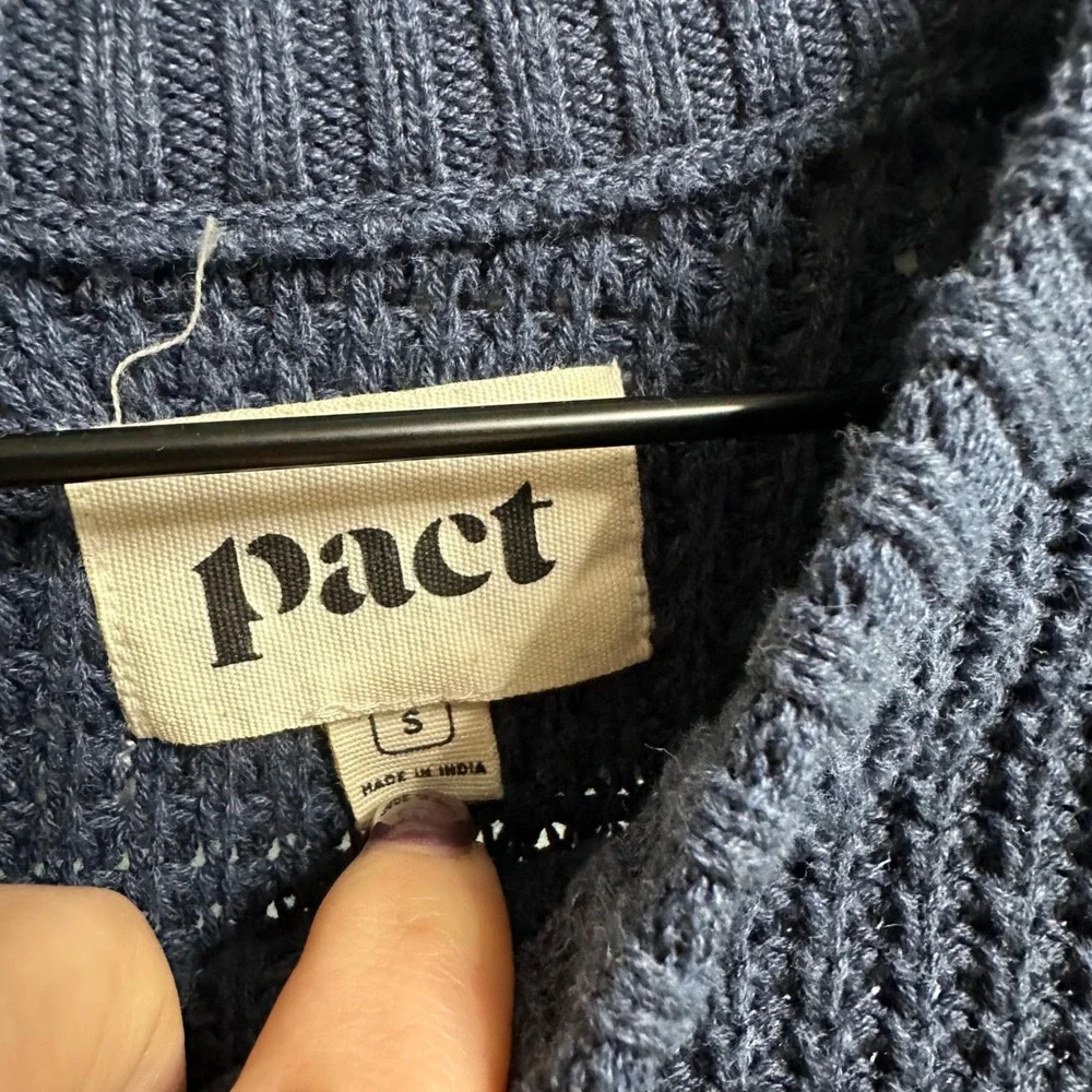 Pact Waffle Knit Sweater Mens S Blue 100% Organic Cotton Crewneck Fisherman Fall
